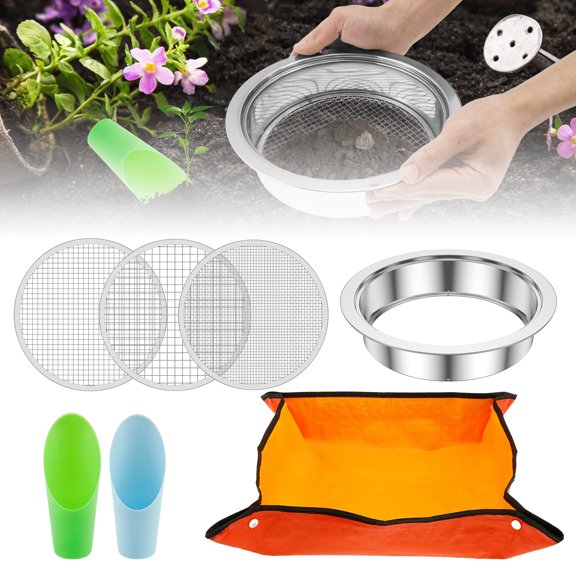 Soil Sieve Set Stainless Steel Gardening Sifter Set with 3 Replaceable Meshes Accurate Screening Sifting Tools for Soil