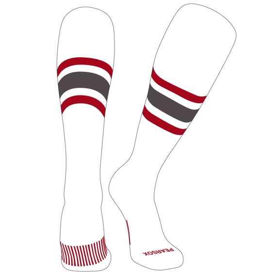PEARSOX Elite Baseball Knee High Socks (E) White, Red, Graphite (S)
