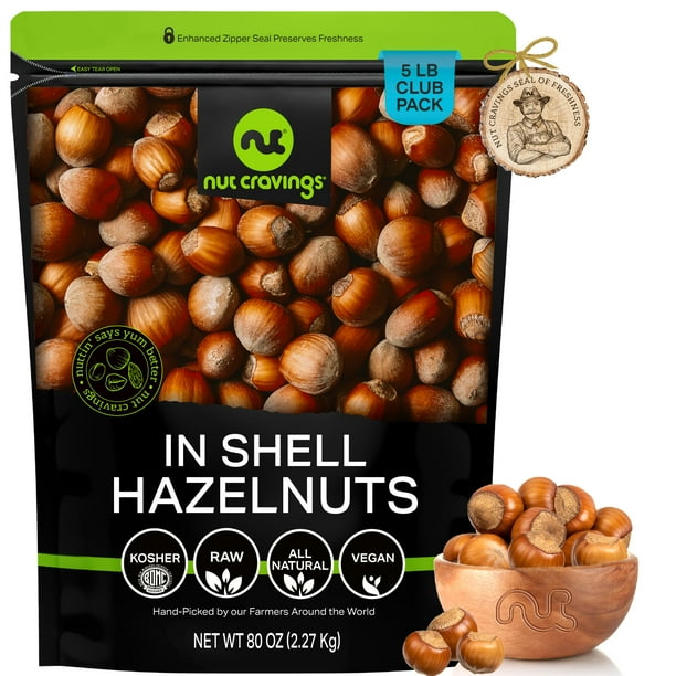 Raw Hazelnuts Filberts In Shell, Premium (80oz 5 lbs) by Nut Cravings