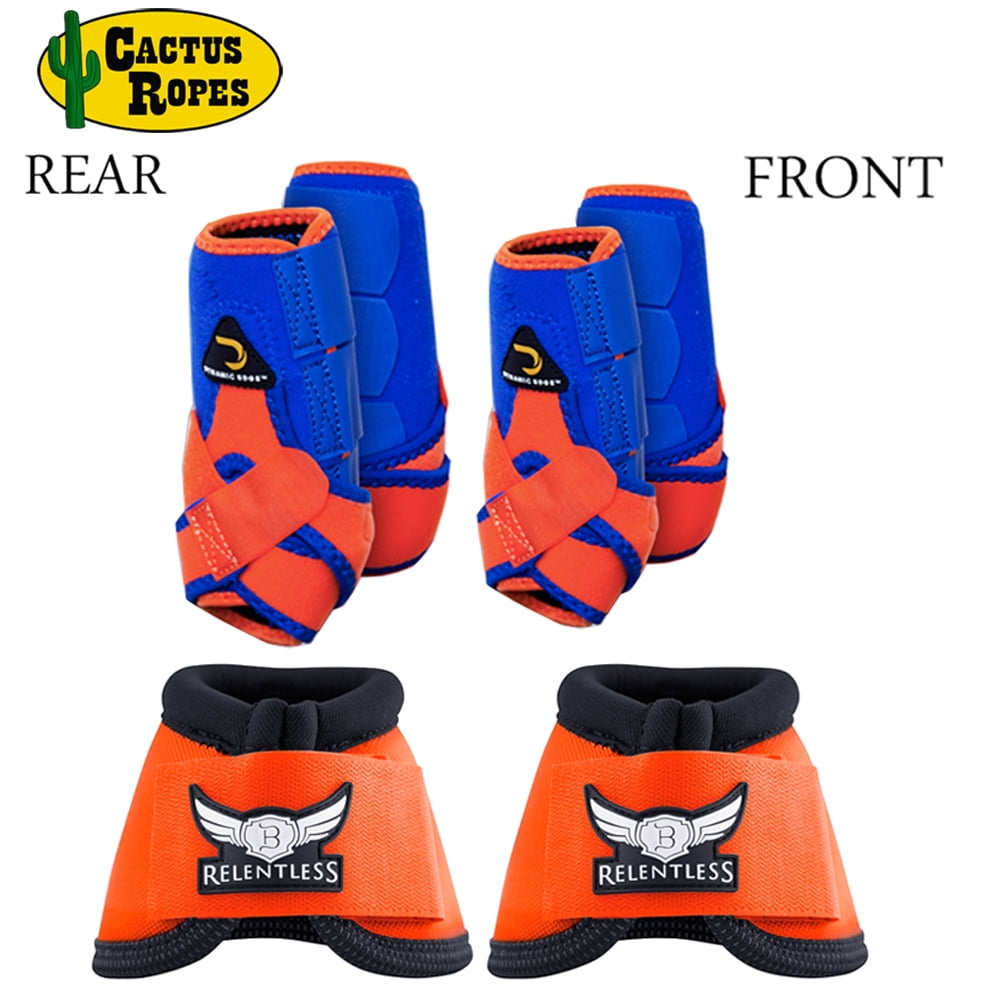 LARGE DYNAMIC EDGE 2 TONE HORSE FRONT REAR LEG SPORTS BELL BOOTS 6 PACK ORANGE by CACTUS ROPES