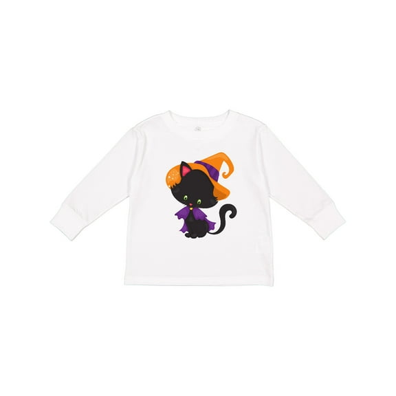 Inktastic Halloween Cat, Cute Cat, Black Cat, Witch Hat Boys or Girls Long Sleeve Toddler T-Shirt