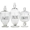 Rae Dunn Clear Glass Apothecary Jars, Wedding Candy Buffet Containers Set of 3 (Small, Sweet Treat Enjoy)