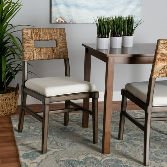 bali & pari Porsha Modern Bohemian Dark Brown Finished Mahogany Wood and Rattan Dining Chair