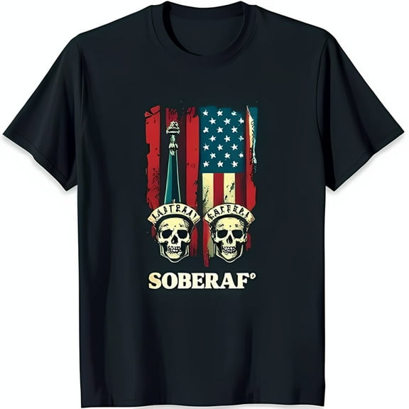 Black T-Shirt with Red White & Blue Design and & 'SOBERAF' Graphic Tee