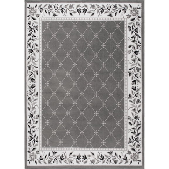Home Dynamix Premium Aydin Traditional Diamond Floral Area Rug, Grey/Ivory, 3'7"x5'2"