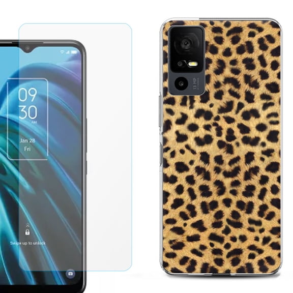 OneToughShield ® for TCL 40 XE 5G Shockproof Fashion Phone Case, with Tempered Glass Screen Protector - Cheetah Gold/Black
