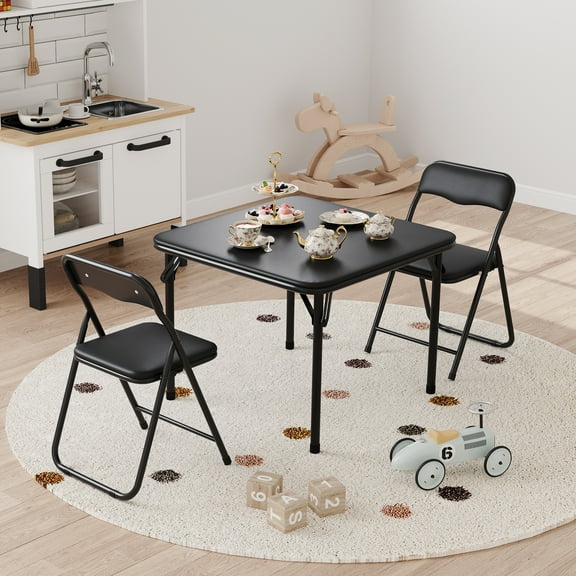 WhizMax Folding Activity Table & 2 Padded Chairs Set Portable Desk & No Assembly Required, Black