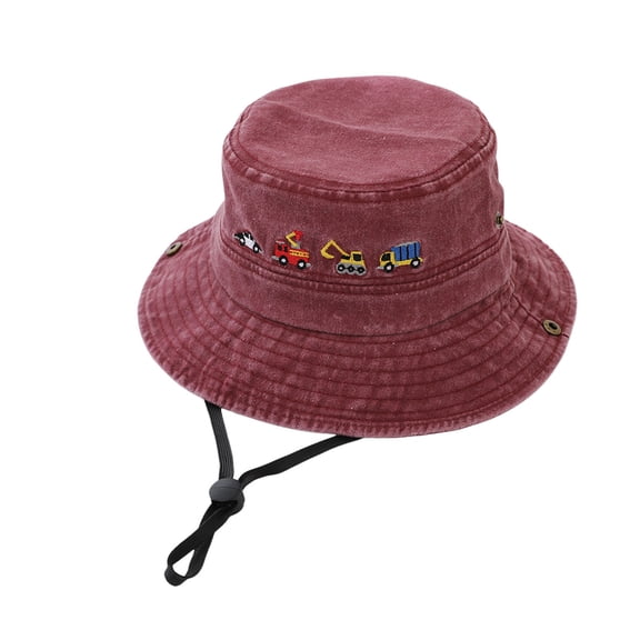 AWZXDE Kids Sun Hat For Kids Unisex Toddler Fisherman Cap With Cute Cartoon Print Breathable Washable Outdoor Summer Beach Hat Ages 2 To 8 Red
