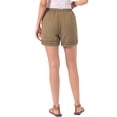 thumbnail image 3 of INSPIRE CHIC Line Shorts for Women's Casual Summer Elastic High Waisted Drawstring Wide Leg Shorts with Pockets L Khaki, 3 of 6