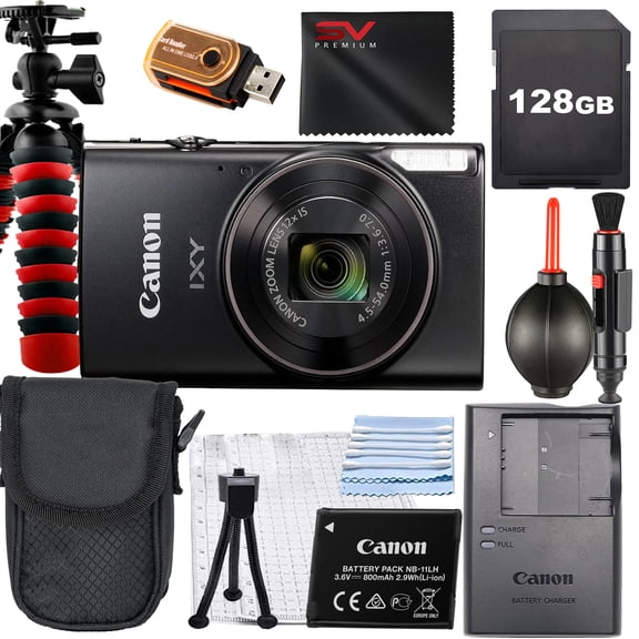 Canon PowerShot IXY650 HS Digital Camera (Black) with SanDisk 128GB Memory Card   Case   Tripod   SV Premium Accessory Bundle (International Version)