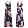 thumbnail image 6 of ClodeEU Women'S Summer Sexy Printed Halter Slit Beach V-Neck Sling Dress Navy 10(XL), 6 of 6