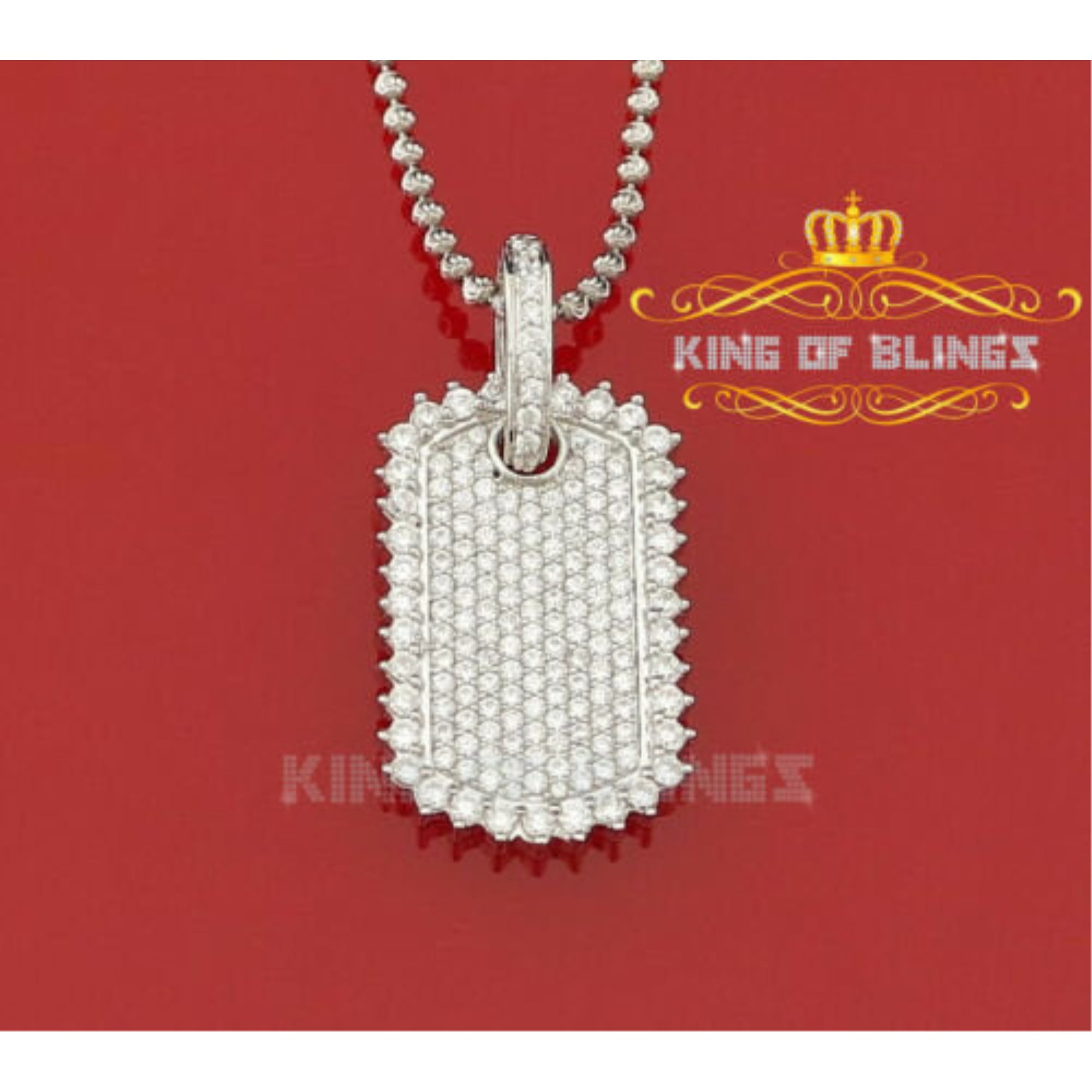King of Bling's Special White 925 Sterling Silver Dog Tag Shape Pendant 3.93ct Cubic Zirconia