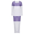 thumbnail image 6 of CLOISE Pj Sets for Women Two Piece Cozy Long Sleeve Sleepwear Tees and Comfy Lounge Pants with Pockets Pjs Sets Comfort Colorblock Pleated Striped Printed Classic Pjs, 6 of 6