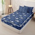thumbnail image 3 of Manfei Coastal Shark Zipper Twin Comforter Sets with Fitted Sheet and 2 Pillowcases, Simple Horizontal Stripe Zipper Bedding Set, Navy White, Blue Reversible, 4pcs, 3 of 7