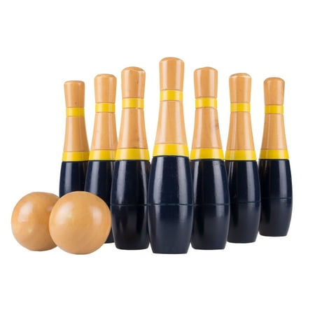 Lawn Bowling, 8 inch Tall Wooden Lawn Game, Indoor & Outdoor Toy, Adults & Kids, Blue and Gold, by Hey! Play!