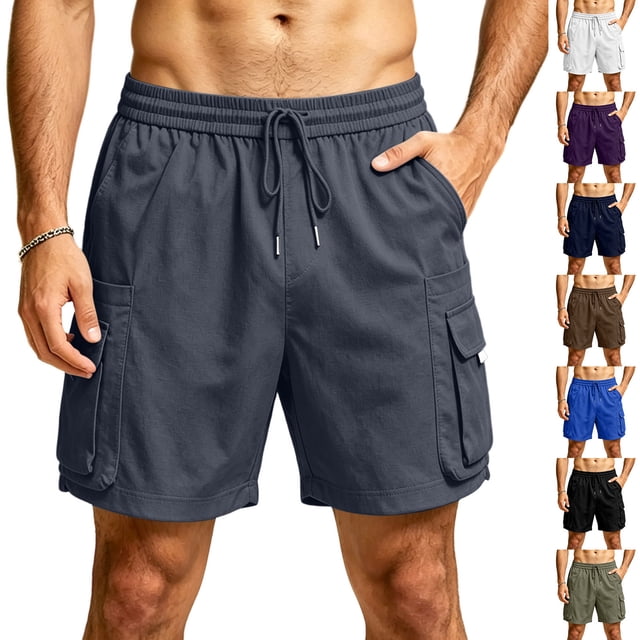 Sentmoon Shorts de Course Hommes Shorts Cargo Hommes Cordon Taille Haute Couleur Unie Shorts de Randonnée pour Hommes Vacances pour le Travail et Chic Décontracté P-3TG