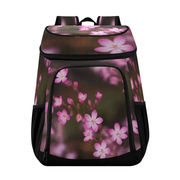 36 Can Capacity Insulated Backpack Cooler Lunch Bag for Picnics, Camping Pink Miniature Flowers