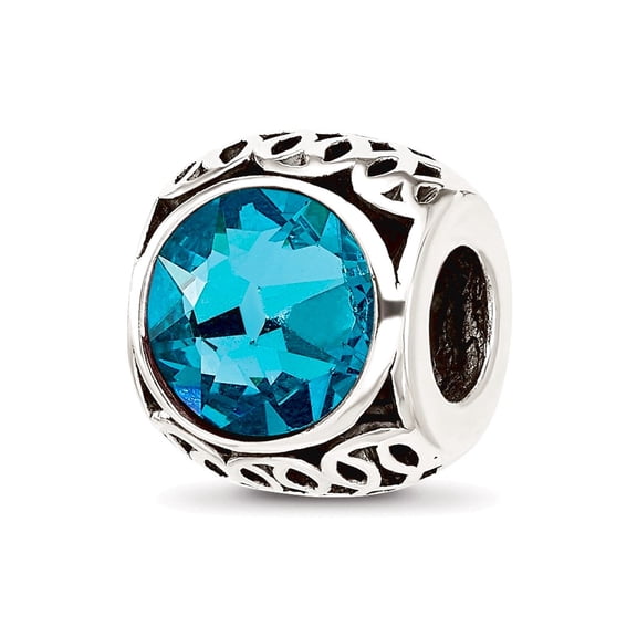 9.1mm 925 Sterling Silver Reflections Oxidized Teal Crystal Bead Charm Pendant Necklace for Women