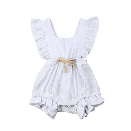 

CIYCuIT Baby Girls Summer Ruffles Romper Fly Sleeve Lacing Up Bow One Pieces Jumpsuits Cotton Sleeveless Casual Overalls Clothes