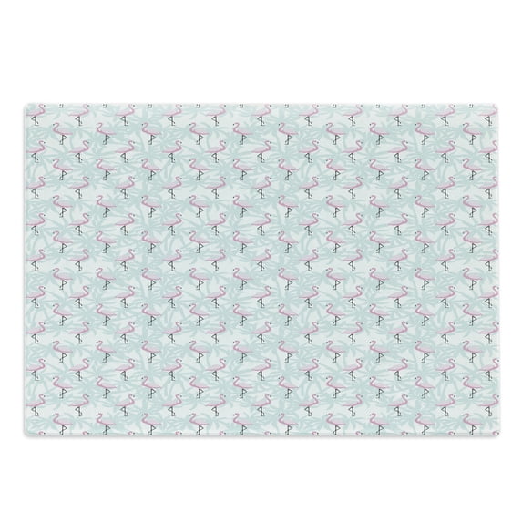 Flamingo Cutting Board, Pale Color Abstract Coconut Palm Tree Silhouettes Retro Pink Birds, Decorative Tempered Glass Cutting and Serving Board, Large Size, Mint Green Pale Pink, by Ambesonne