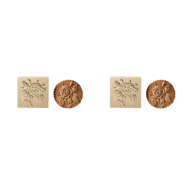 (2-Pack) Rinsvye Diy Baking Moulds Wooden Rising Crust Cookie Moulds Embossing Baking items Craft Decorative Baking Tools Jelly Molder for Christmas Thanksgiving Christmas Steel Circle Kitchen