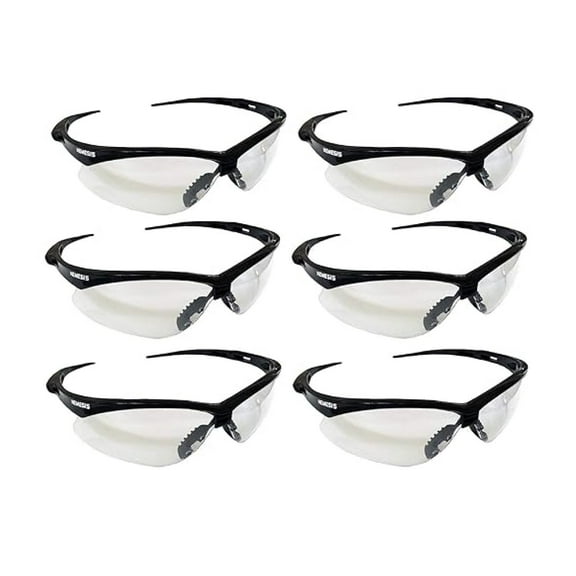 KLEENGUARD (Formerly Jackson Safety V30 Nemesis Safety Glasses/Sunglasses, 25676 Black Frame, Clear Lens (6 Pair)
