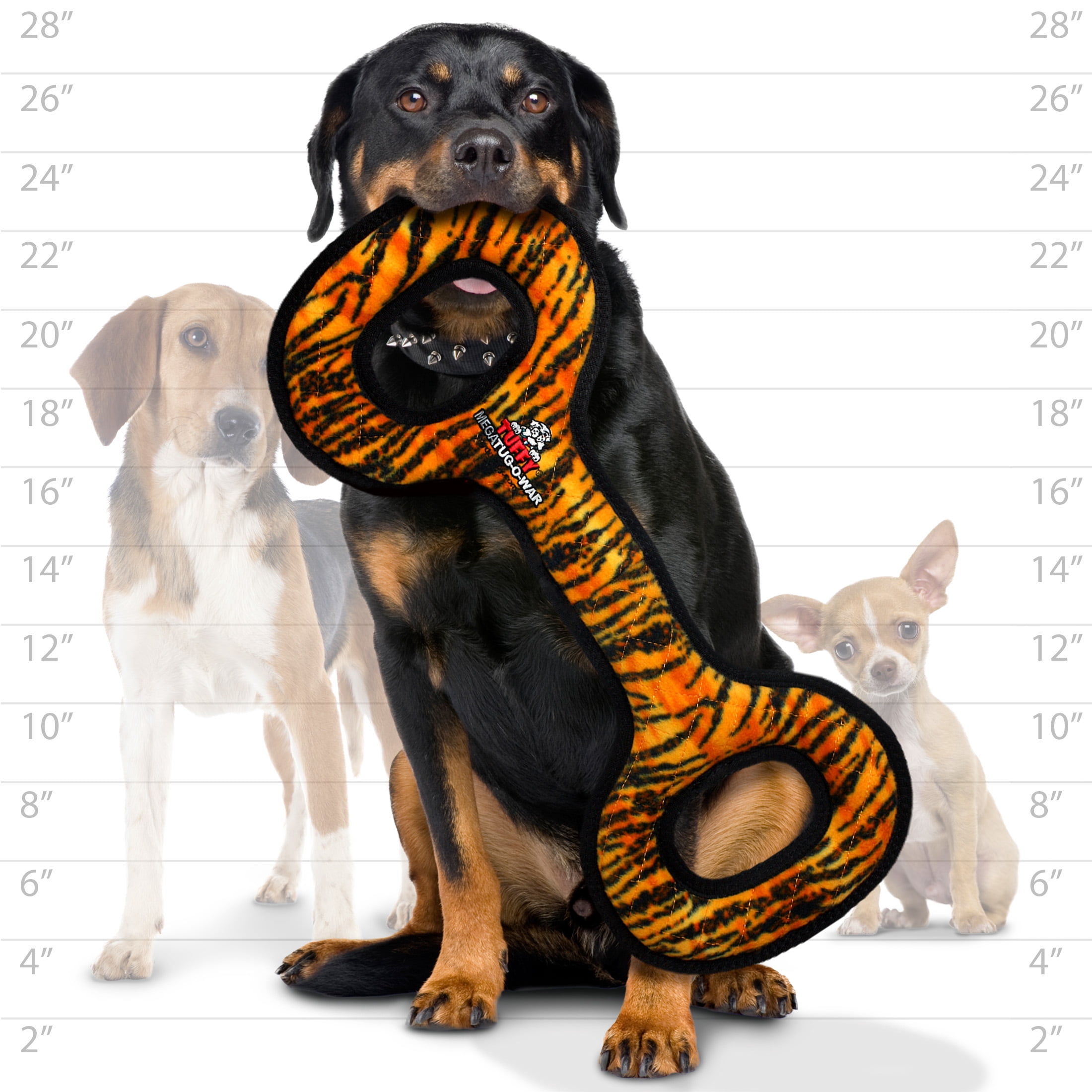 Tuffy Mega Tug Oval Tiger Durable Plush Squeaky Dog Toy