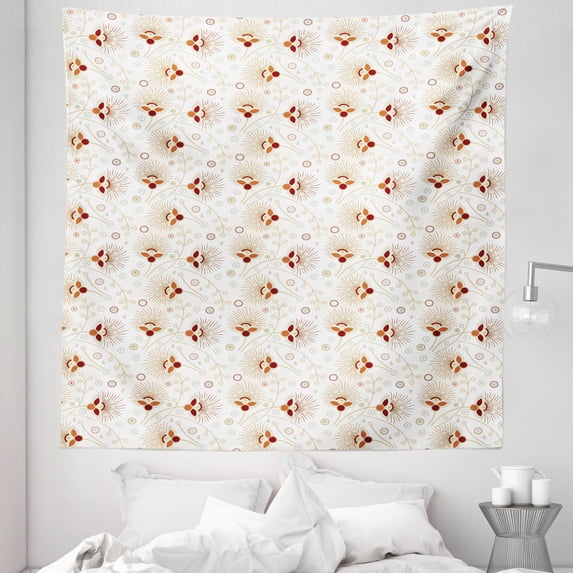 Abstract Tapestry, Chevron Zigzags Background with Ornate Flourishing Petals Illustration, Fabric Wall Hanging Decor for Bedroom Living Room Dorm, 5 Sizes, Burgundy Orange Cream, by Ambesonne