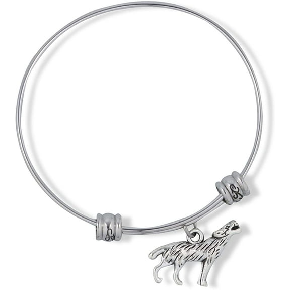 Emerald Park Jewelry Large 3D Howling Wolf Fancy Charm Bangle