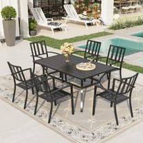 Sophia & William 7 Piece Outdoor Patio Dining Sets Metal Table and Stackable Chairs Furniture Set, Black