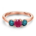 thumbnail image 3 of Gem Stone King 18K Rose Gold Plated Silver Red Ruby and Blue Diamond Engagement Ring for Women | 1.09 Cttw | Round 5MM | Gemstone July Birthstone | Size 9, 3 of 6