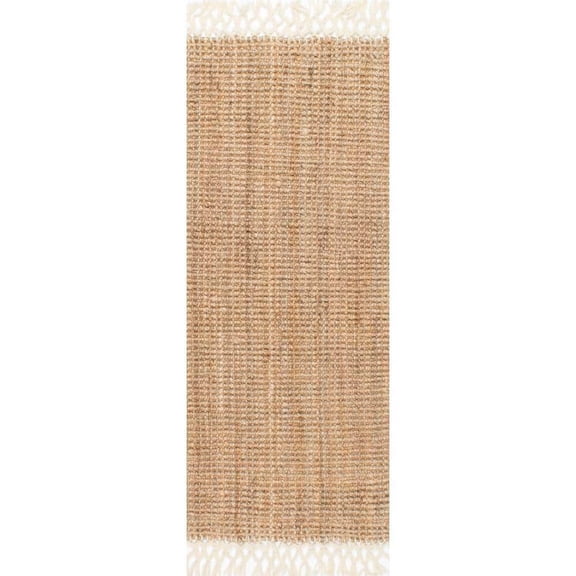 Raleigh Farmhouse Fringed Jute Natural 3 ft. x 6 ft. Rectangle Indoor Runner Rug