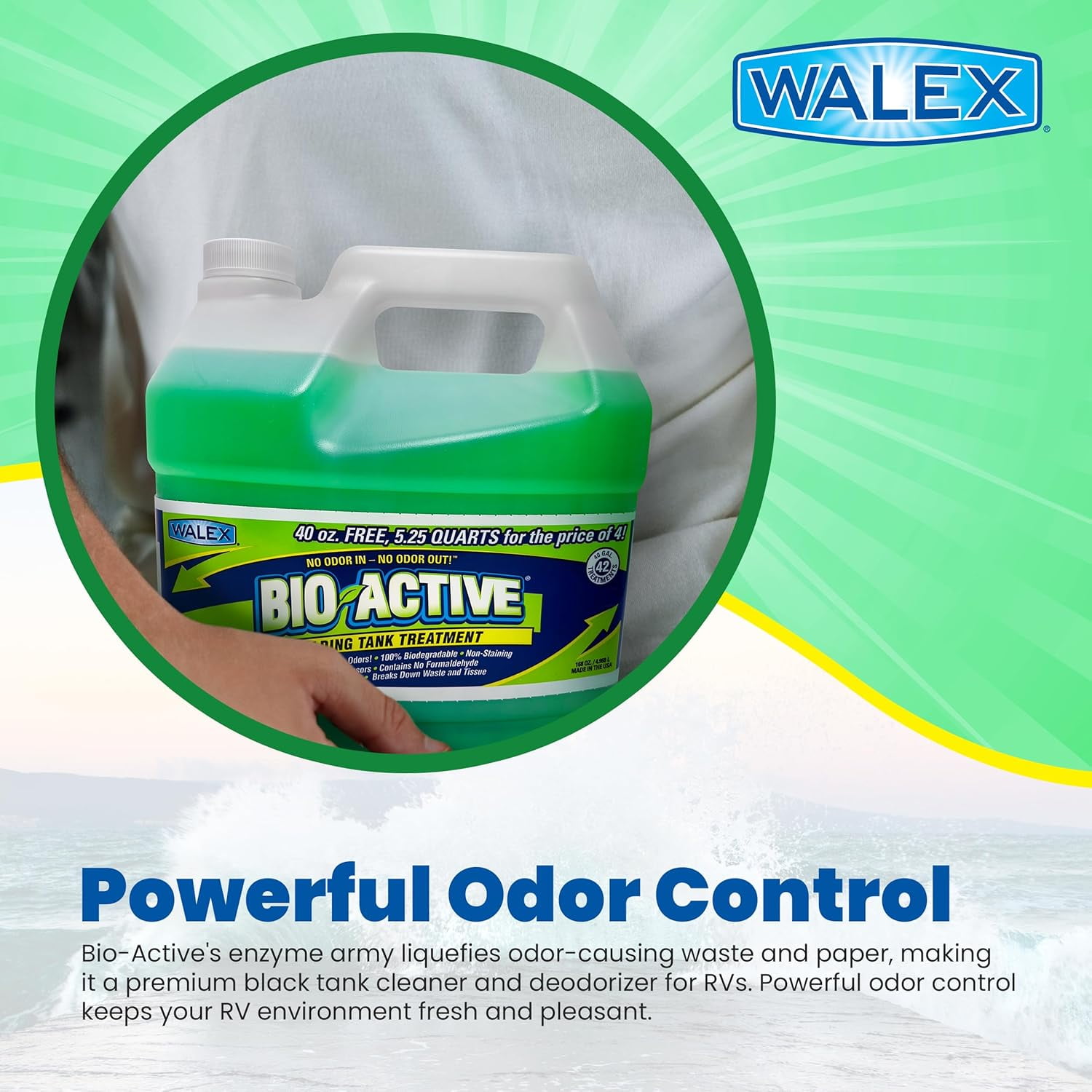 Bio-Active Liquid RV & Marine Holding Tank Deodorizer - Deodorizes Black Holding Tanks - Fragrance Free - 40oz Liquid