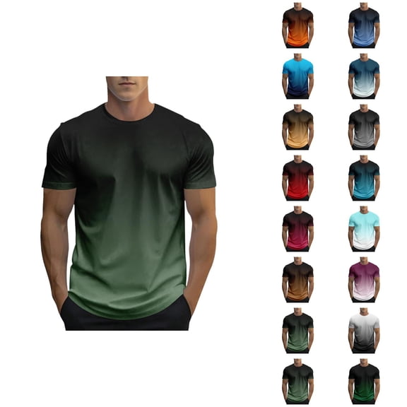 Gradient Color T Shirts for Men 2026 Summer Casual Short Sleeve Crewneck Tee Shirt Streetwear
