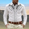 thumbnail image 2 of Cowboy Shirt for Men Western Embroidered Long Sleeve Button Down Shirts Spring Fall Country Top White XXXXL, 2 of 5