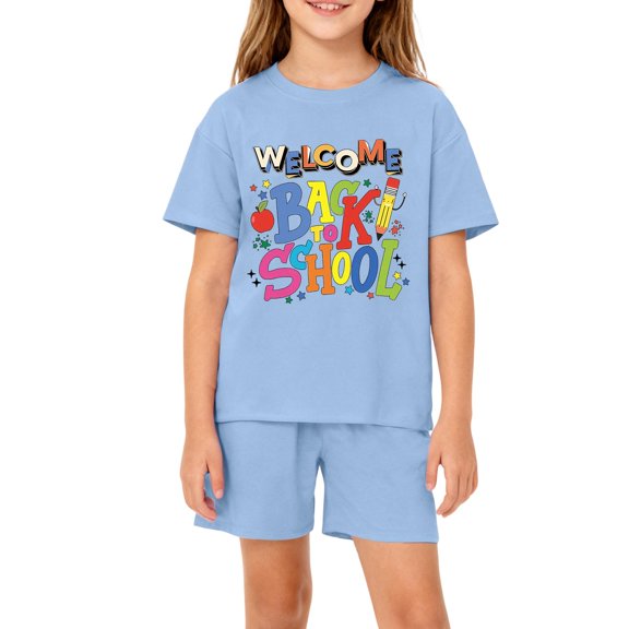 Grblisyd Boys Girls Summer Clothes Back to School Cute Letter Print & Elastic Waist Short Sleeve Shorts Set Size 6-12