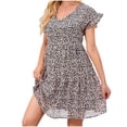 thumbnail image 1 of Robes d'Été Femmes Décontractées à Volants Manches Courtes Mini Robe Col en V Imprimé Floral Bohème Plage Vacances Robe Courte, 1 of 4