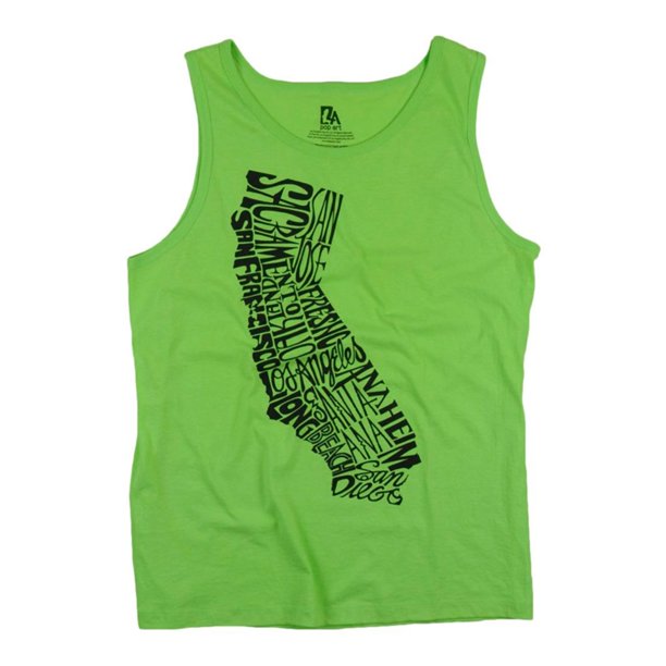 Camiseta sin mangas Pop Art de ciudades de California verde grande