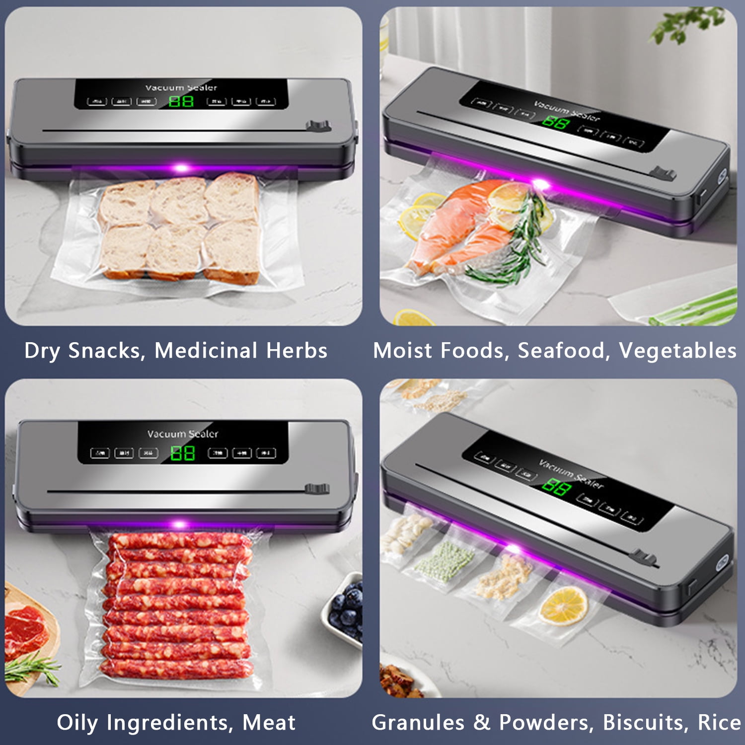 IUSU Vacuum Sealing Machine with 10 Bags, Built-in Cutter, Automatic Food Sealer Machine for Food, Led Indicator Lights, Dry & Moist Food Modes, Compact Design for Sous Vide and Food Storage-Gray