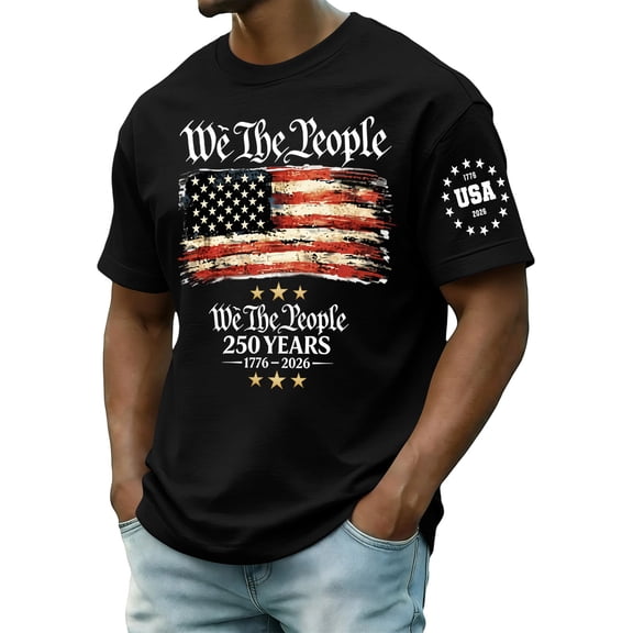 Fabrcox M-5XL 1776-2026 250th Anniversary USA Shirt Flag Print Men 4th of July Shirts Commemorative Freedom Patriotic Mens Big and Tall Shirt Black XXL