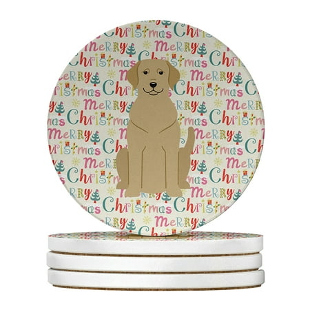 

Merry Christmas Yellow Labrador Large Sandstone Coasters Pack of 4 4 in x 4 in