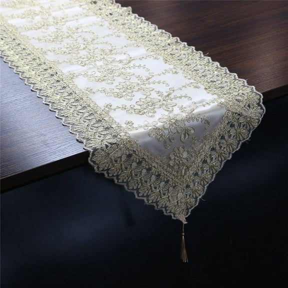 Lace Floral Embroidery Table Runner, Polyester Dresser Scarf for Home Dining Room Tabletop Decoration Tablecloth