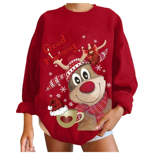 Chandail en Molleton d'Hiver pour Femmes, Hoilidy de Noël, Cardigan à Col Rond Chaud, Blouse Ample Mi-Longue, Sweat à Capuche Mode Imprimé Xmas