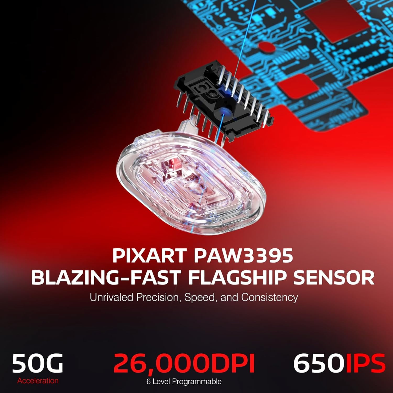 ATTACK SHARK X3 49g SUPERLIGHT Mouse, PixArt PAW3395 Gaming Sensor, BT/2.4G Wireless/Wired Gaming Mouse, 6 Adjustable DPI up to 26000, 200 Hrs Battery, G502, Office Mice for Win11/Xbox/PS/Mac (Red)
