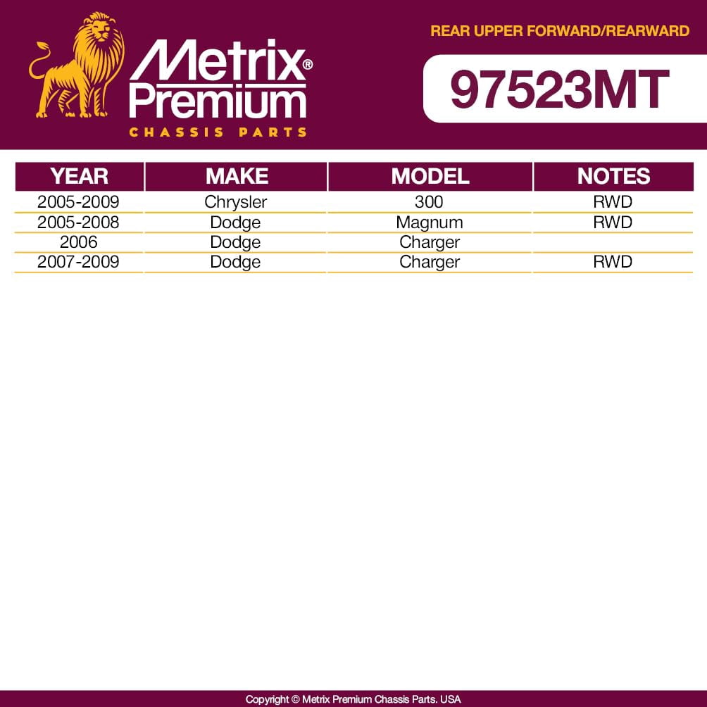 Metrix Premium Chassis Parts - 4 PC L/R Rear Upper Forward & Rearward Control Arm Kit Fits 05-09 Chrysler 300 RWD, 05-08 Dodge Magnum RWD, 06 Charger, 07-09 Charger RWD, RK641787, RK641520, RK641519