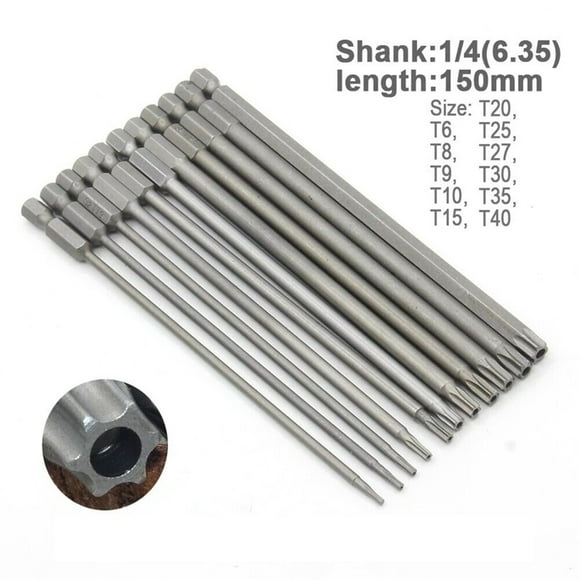 BeesClover 11pcs Magnetic Torx Screwdriver Set T6 T7 T8 T9 T10 T15 T20 T25 T27 T30 T40 150mm Extra Long Screw Driver Tips for Rotary Tool