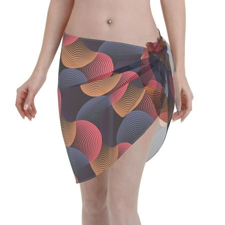 Qekee Circular Stripes Women s Short Sarongs Cover Ups Sheer Bikini Wraps for Swimwear