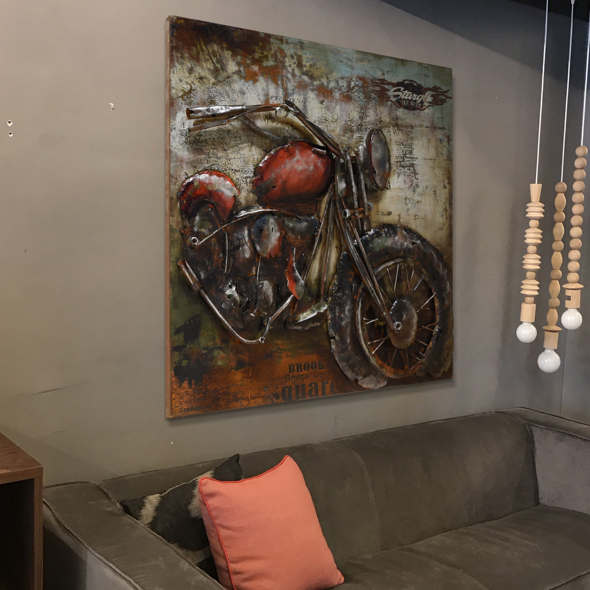 Empire Art Direct  Primo Mixed Media Hand Painted Iron Wall Sculpture - Motorcycle 2
