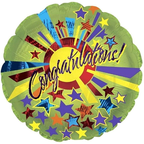 PMU Congrats Star Burst 18 Inch Mylar-Foil Balloon Pkg/1