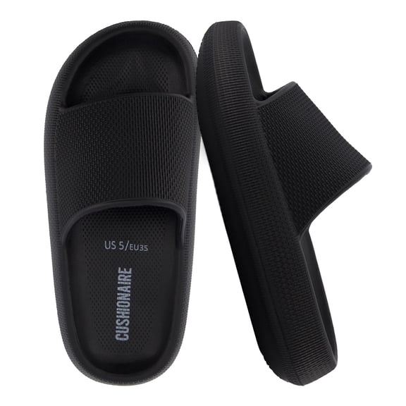 Cushionaire Feather Pillow Slide Sandals for Women – Comfortable and Squishy Slip On Womens Slippers, Indoor Outdoor Shower Shoes, Beach Essential Cloud Slides